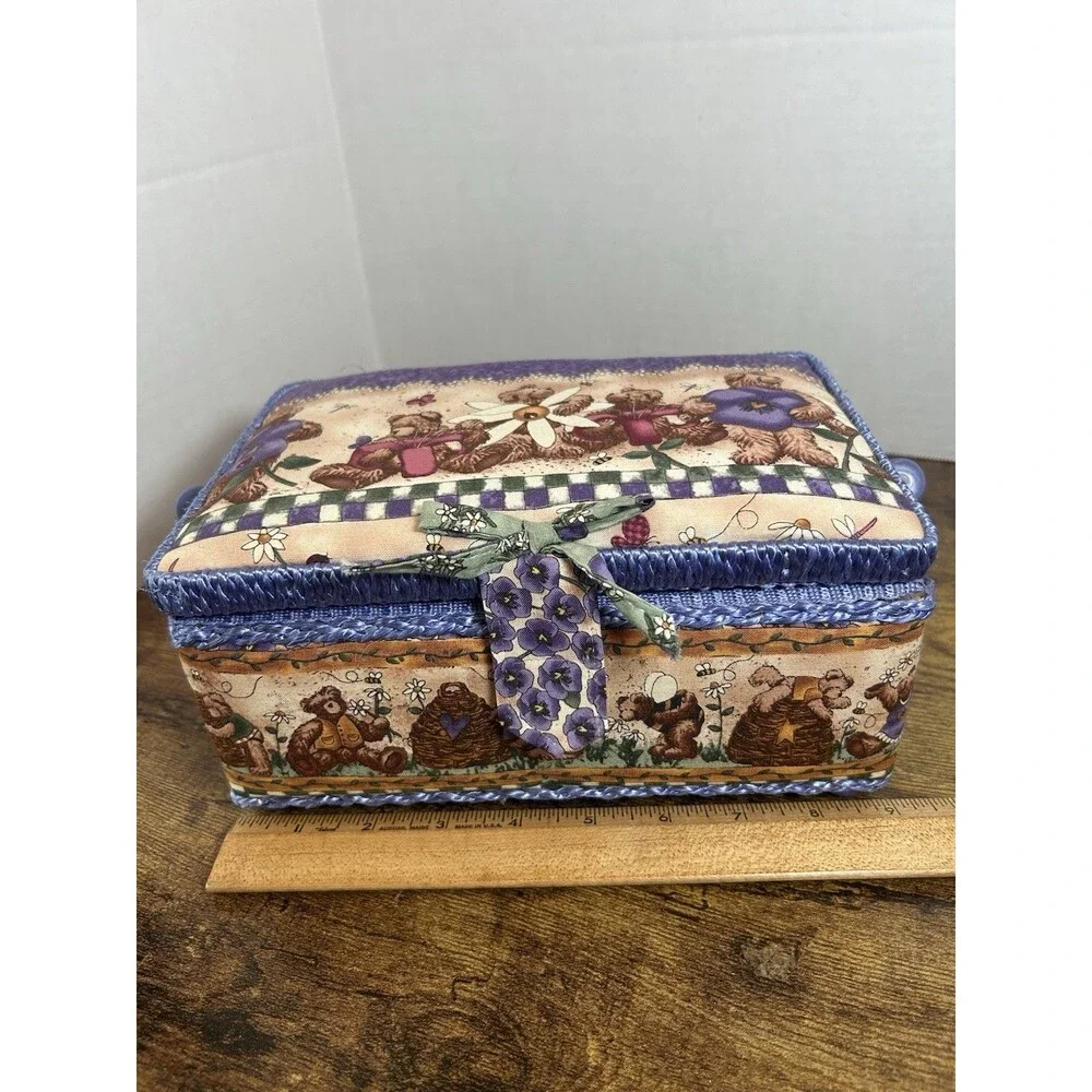 Vintage Teddy Bear Floral Sewing Basket Box Touch Fastener Philippines Purple